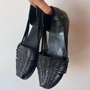 Cartel Merida Black Leather Huarache Sandal